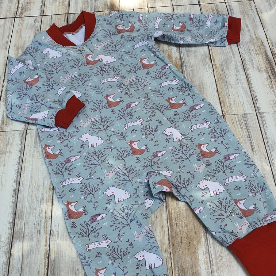 3-6 months Green Forest Animal Baby Sleeper long sleeve playsuit with fasteners