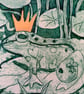 Little Emerald  Green Frog  with a Gold Crown -  Original Collagraph Print - Image 3