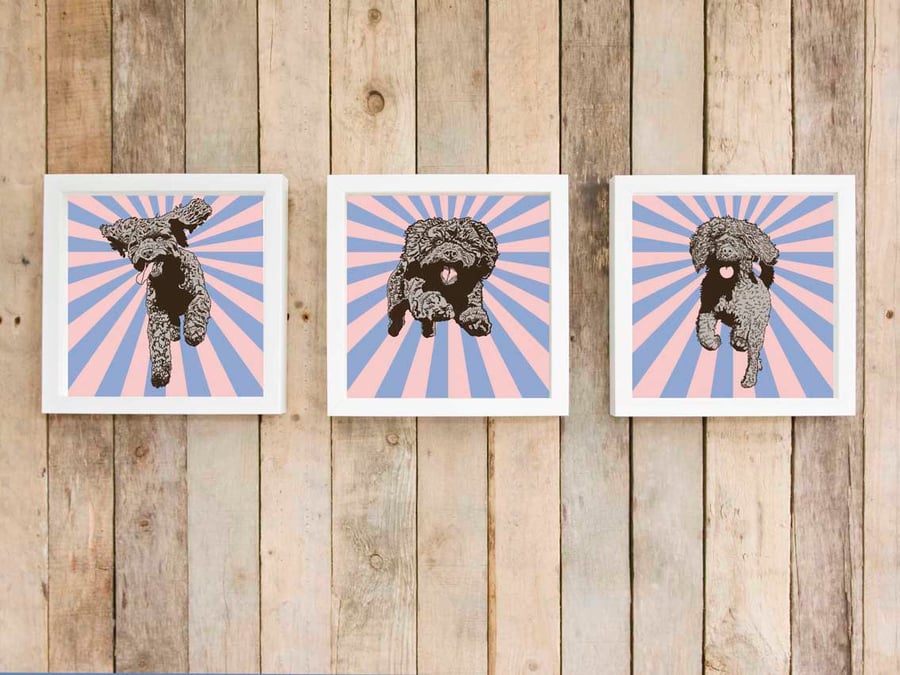 Set of 3 large modern Cockapoo pop art prints - Chocolate cockapoo gift