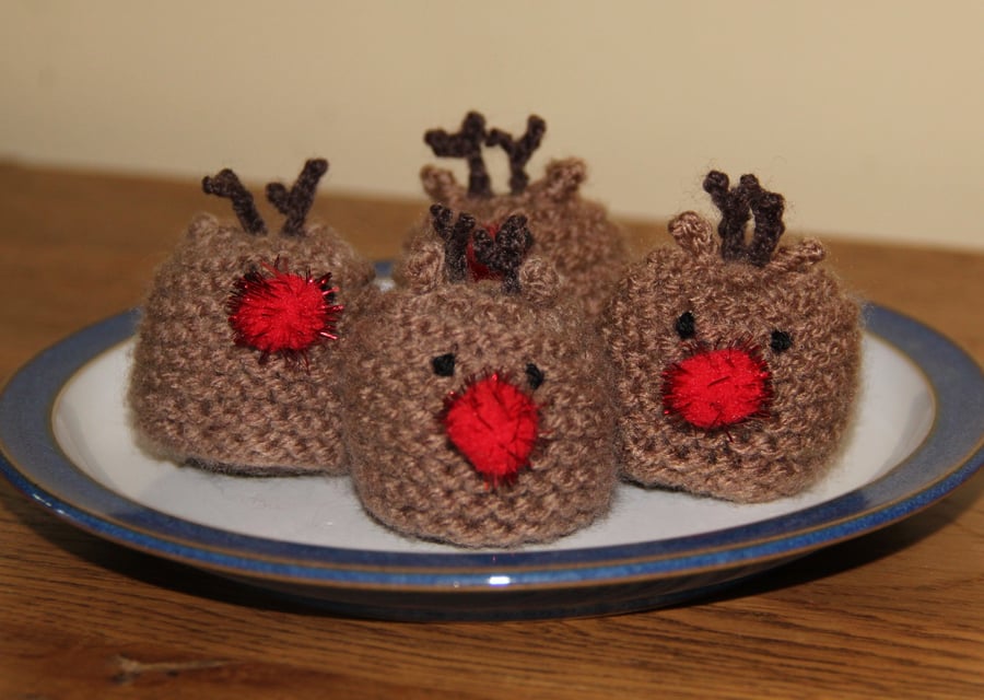Hand Knitted Rudolf Reindeer Sweetie Holder