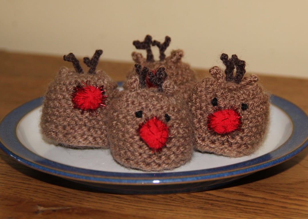 Hand Knitted Rudolf Reindeer Sweetie Holder