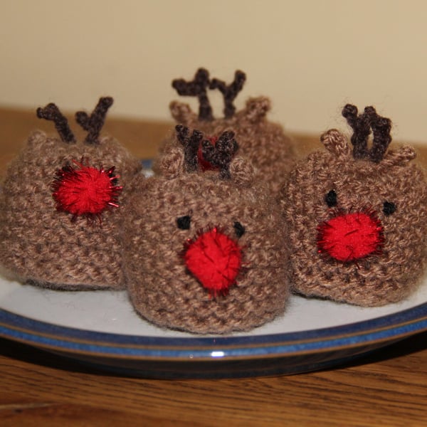 Hand Knitted Rudolf Reindeer Sweetie Holder