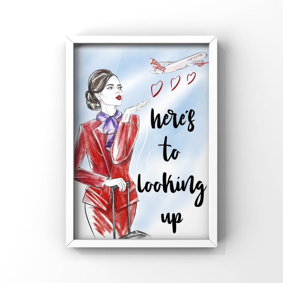 Virgin Australia Red Uniform Purple Scarf Flight Attendant Travel Print