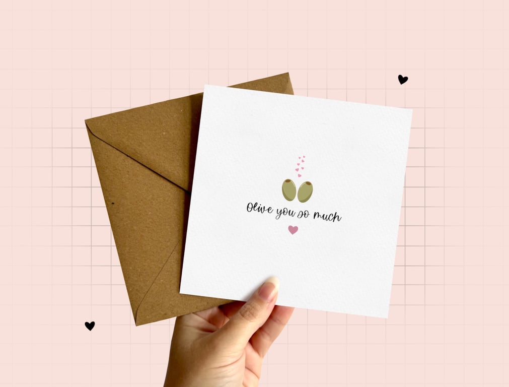 Love Pun Anniversary Card, Olive You So Much, Food Pun Greeting Card.