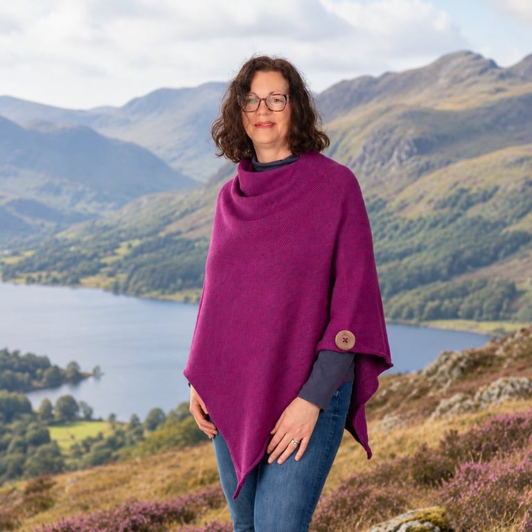 Magenta Pink Merino Wool Poncho, Women's Knitted Poncho, Winter Wrap