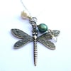 Dragonfly Necklace With Freshwater Pearls & Crystal