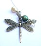 Dragonfly Necklace With Freshwater Pearls & Crystal - Image 1