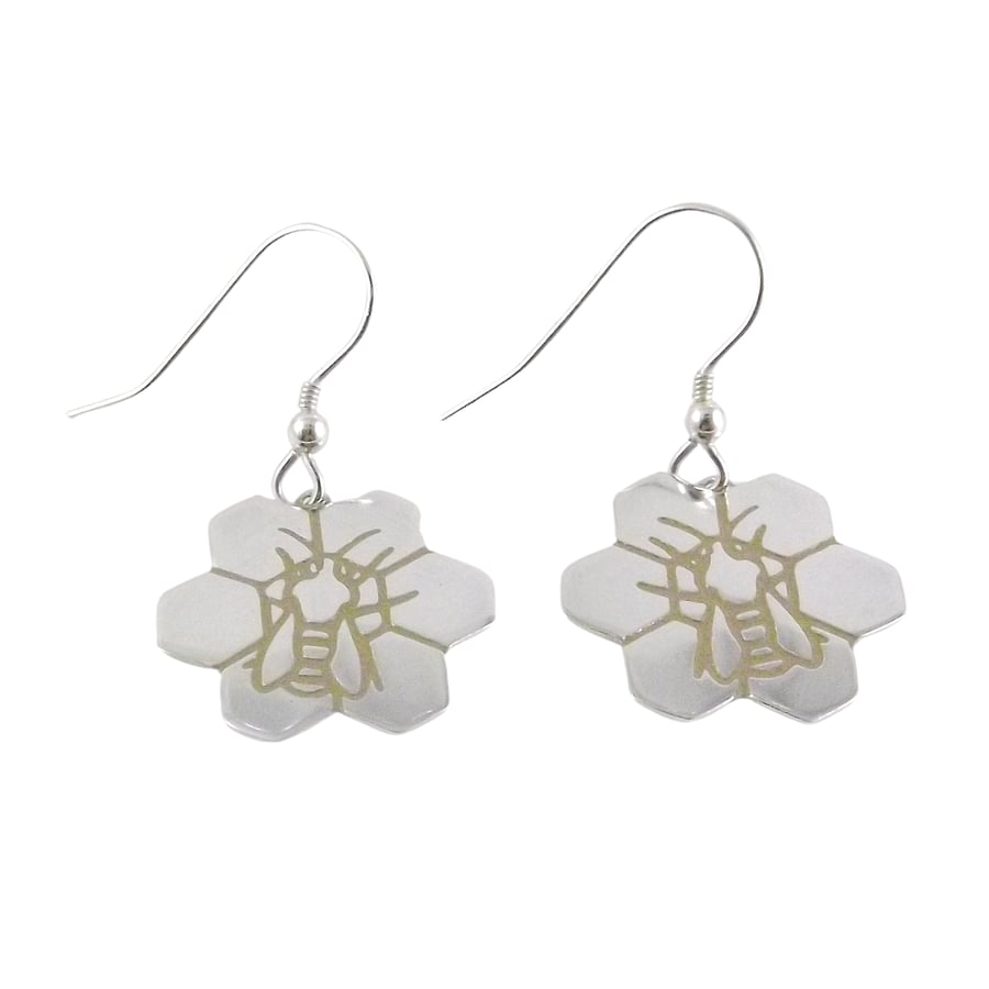 Bee Drop Earrings, Silver Wildlife Jewellery, Honey Bee Gift