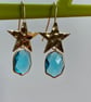 Star crystal drop earrings aquamarine glass beautiful retro - Image 7