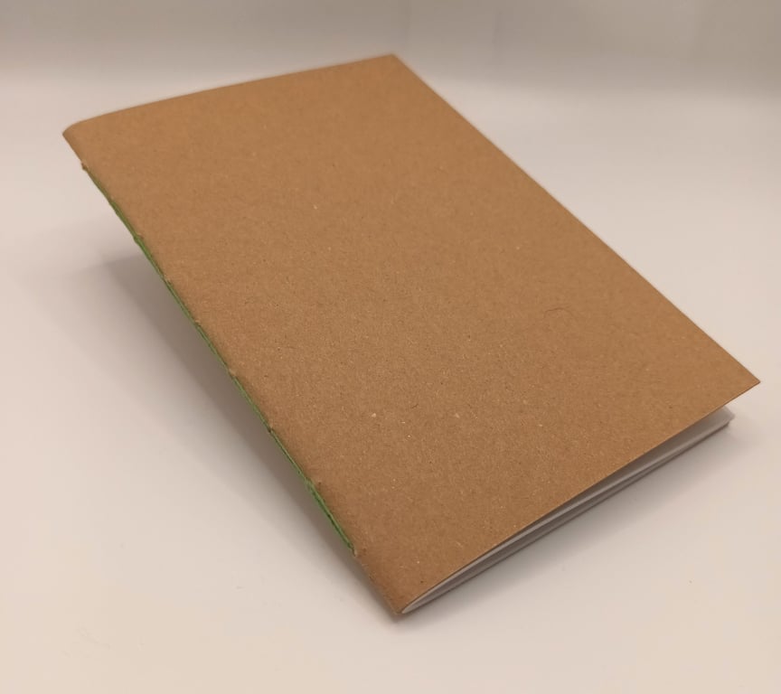 Hand bound, A6 Kraft cover Notebook, Green binding, Off White paper
