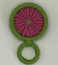 Dorset Button Glasses Holder Brooch - Lime Green & Pink Pinwheel (14mm) - Image 3