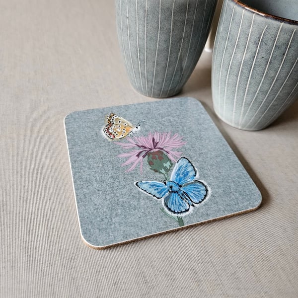 Common blue butterfly coaster