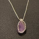 Scottish Purple & White Sea Glass Pendant – Handmade Wire Wrapped Necklace