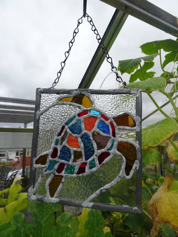 Stained Glass Suncatcher,  Multi Coloured Turtle for Internal Windows