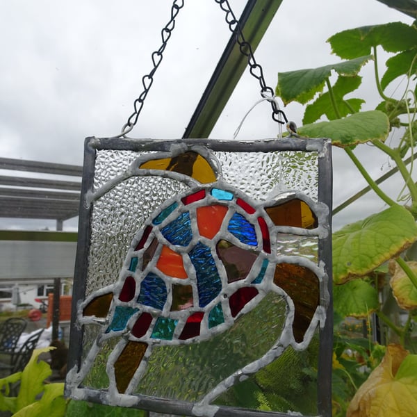 Stained Glass Suncatcher,  Multi Coloured Turtle for Internal Windows
