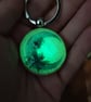 Glow In The Dark Moon Keychain: Amethyst Flower Resin Handmade