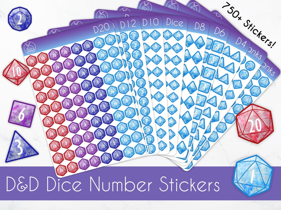DnD Dice Stickers - Huge Dungeons and Dragons Dice Sticker Sheet Bundle