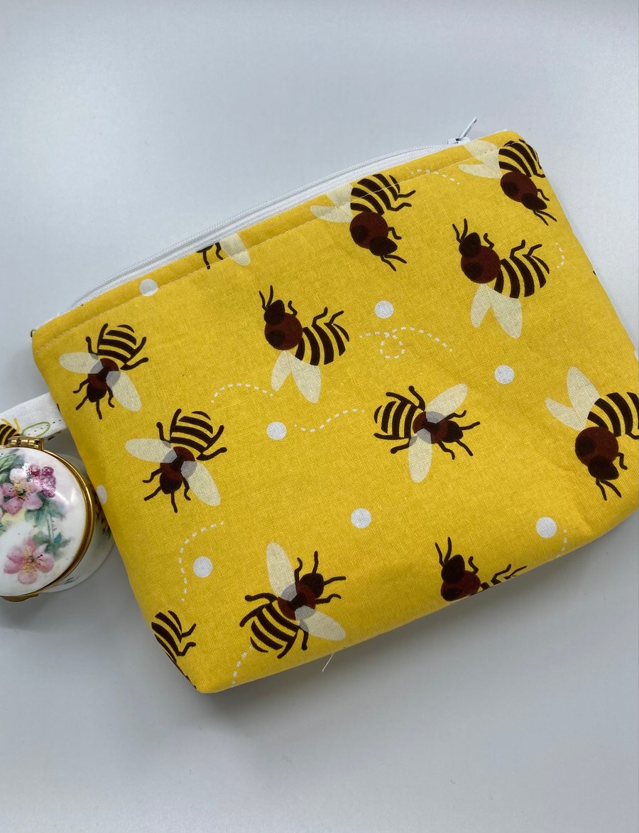 Zip top pouch for make up, jewellery pens etc. Bee lovers gift