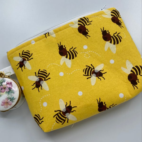 Zip top pouch for make up, jewellery pens etc. Bee lovers gift