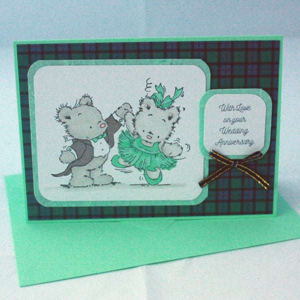 Handmade anniversary card - dancing bears