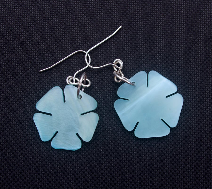 Capiz Shell Earrings, Baby Blue Drop Earrings Stering Silver Findings.