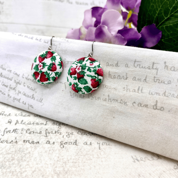 Strawberry statement fabric button earrings - RESERVED FOR ROSALIND