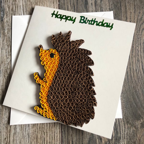 Handmade Quilled happy birthday hedgehog card