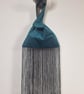 Teal Velvet Japanese knot bag with tassel fringe, geometric patterned lining 