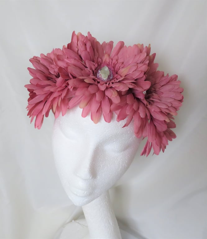 Dusky Rose Pink Daisy Wedding Bridal Flower Crown 