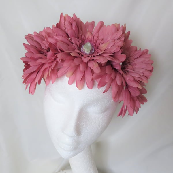 Dusky Rose Pink Daisy Wedding Bridal Flower Crown 