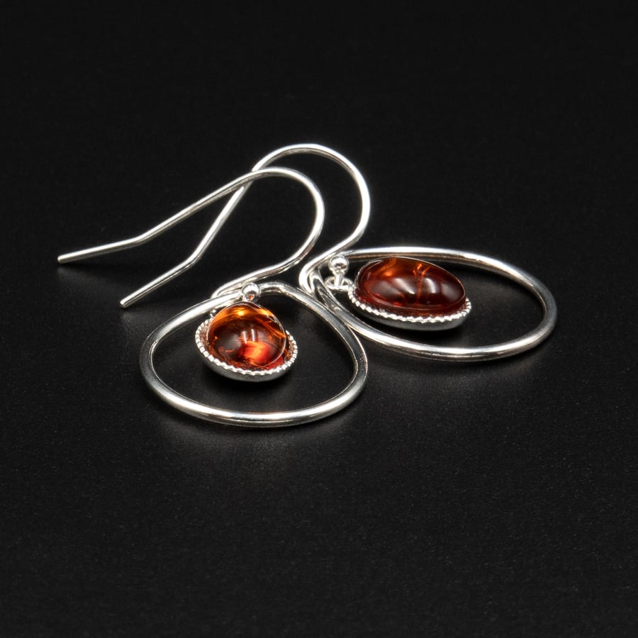 Baltic amber and sterling silver frame small drop earrings, Leo jewelry