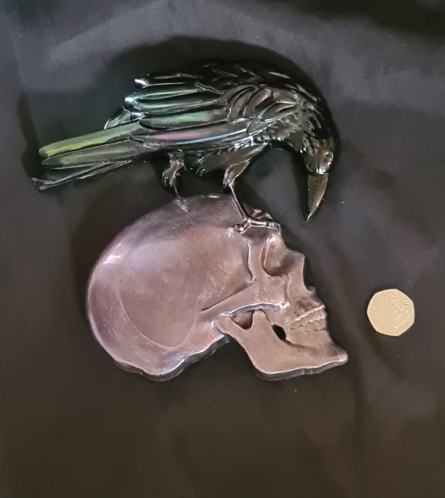 Spooky Raven Skull Resin Wall Plaque