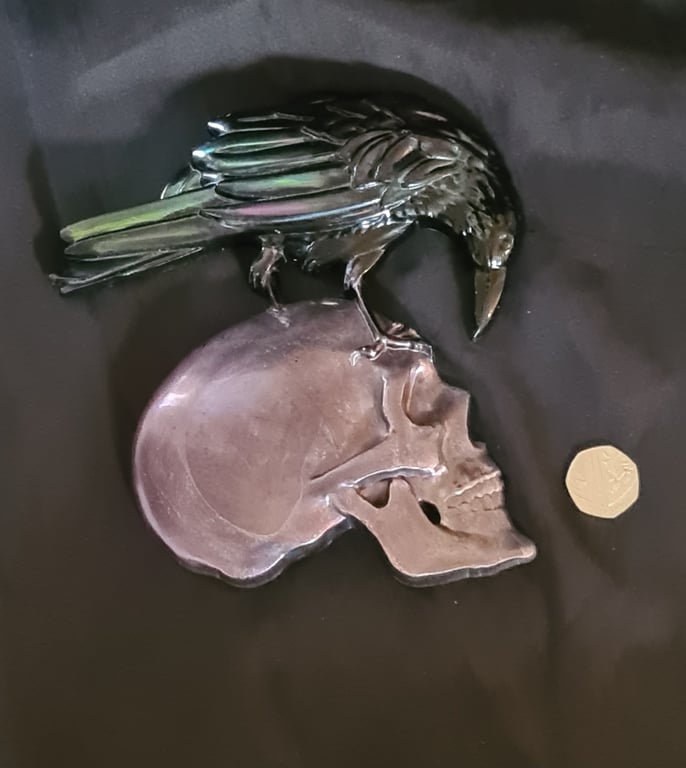 Spooky Raven Skull Resin Wall Plaque