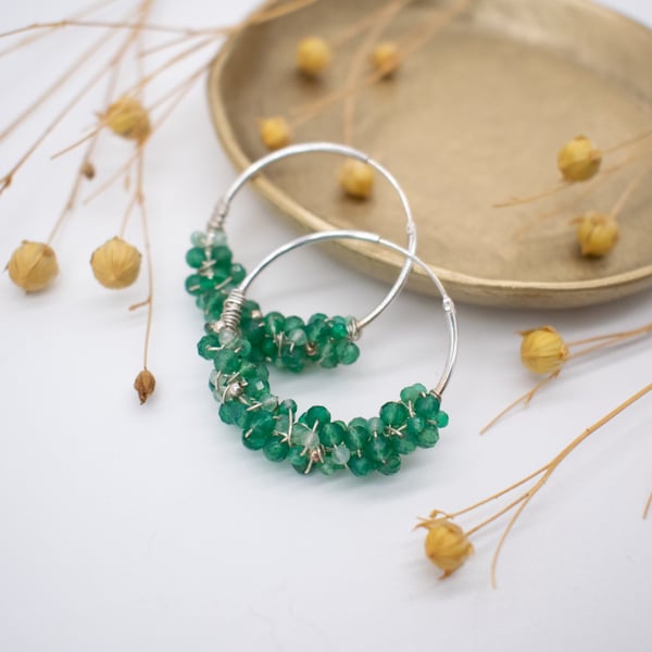 Green Onyx Gemstone Hoop Earrings