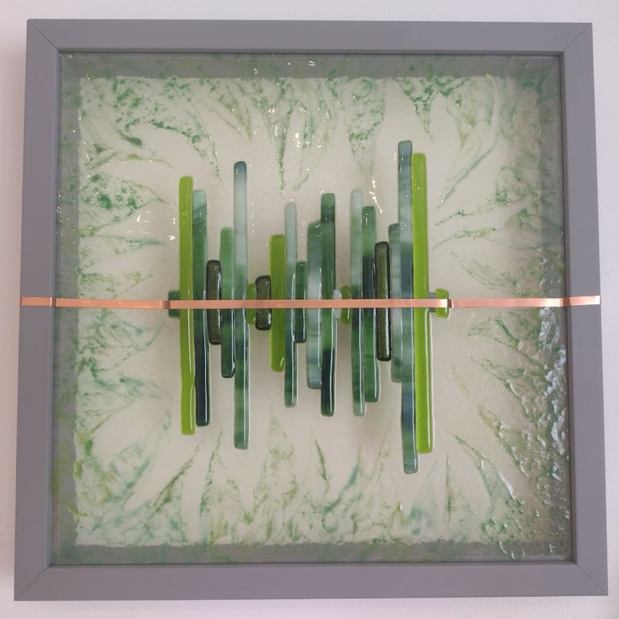 Positivity - Original Fused Glass Wall Art Picture, Green Soundwave 