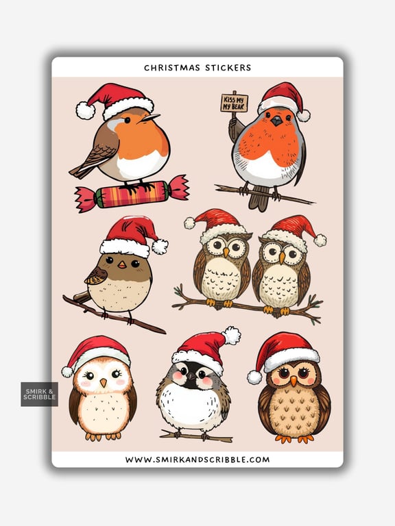 Funny Vinyl Sticker Sheet For Adults - Xmas Birds