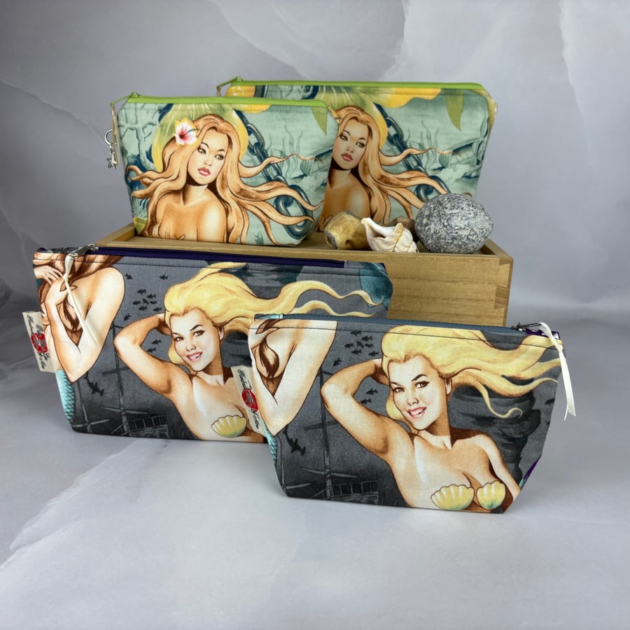 Mermaid makeup bag, zip bag, 2 size and colour options, Handmade