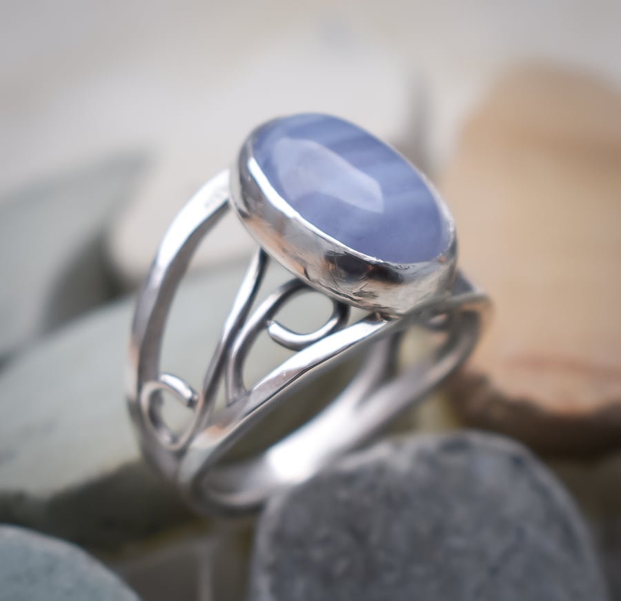 Blue Lace Agate Statement Ring, Argentium (Sterling) Silver