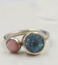 Blue Topaz and Pink Opal Double Stone Ring : Size L - Image 2