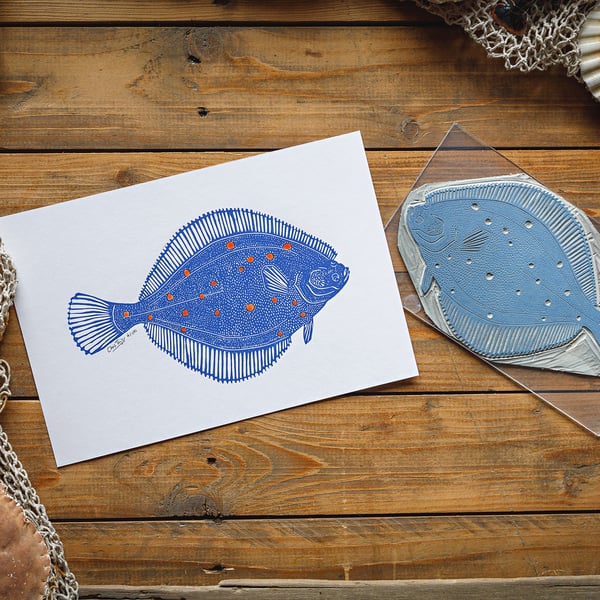 The flounder - original linocut print - A4