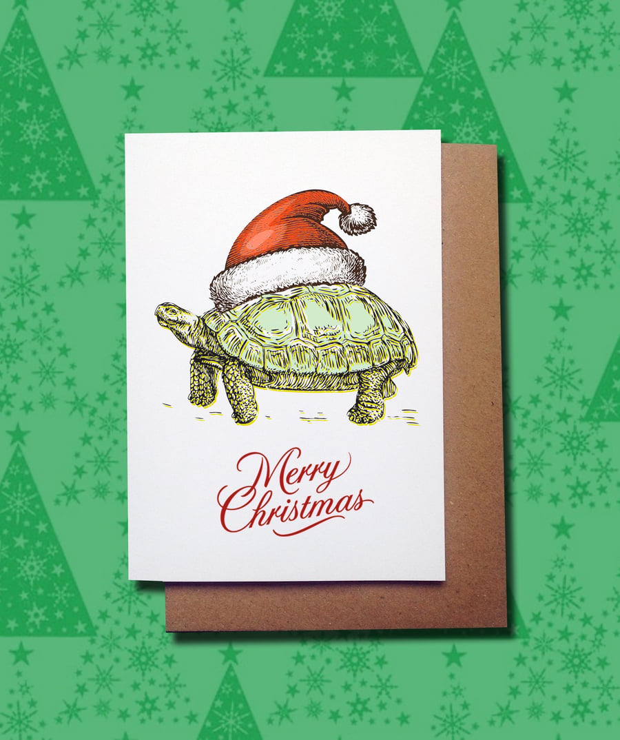 Funny  Tortoise Christmas Card, Santa Tortoise Greetings Card, A6 
