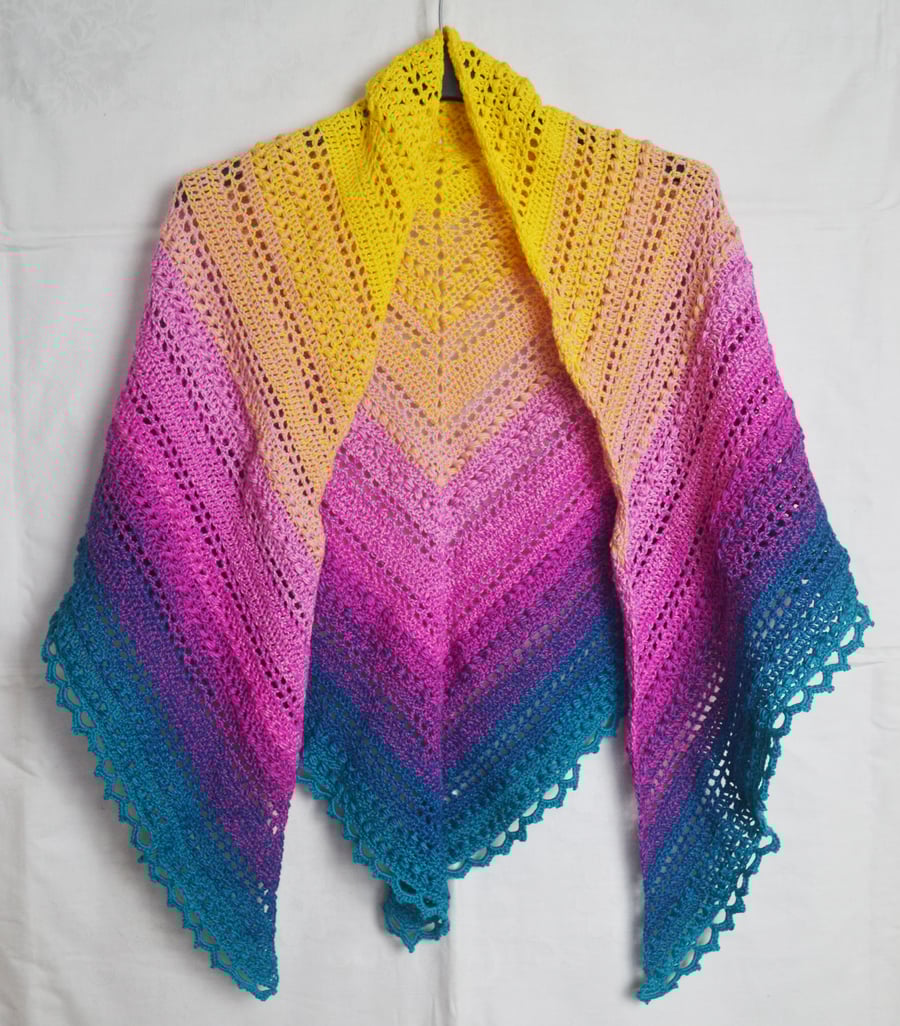 Hand Crochet Shawl Cotton Acrylic Twister Deja Vu Multicolour ca 152x78cm