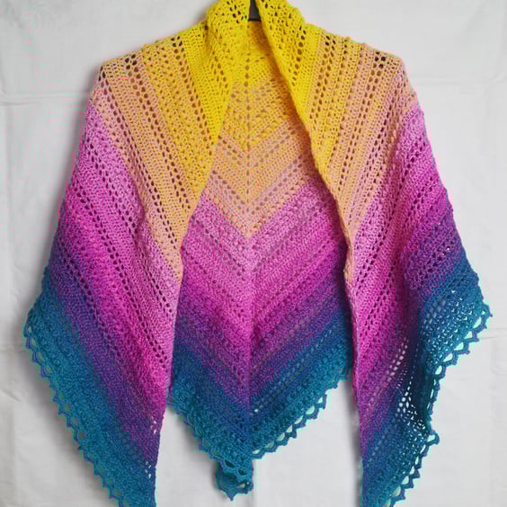 Hand Crochet Shawl Cotton Acrylic Twister Deja Vu Multicolour ca 152x78cm