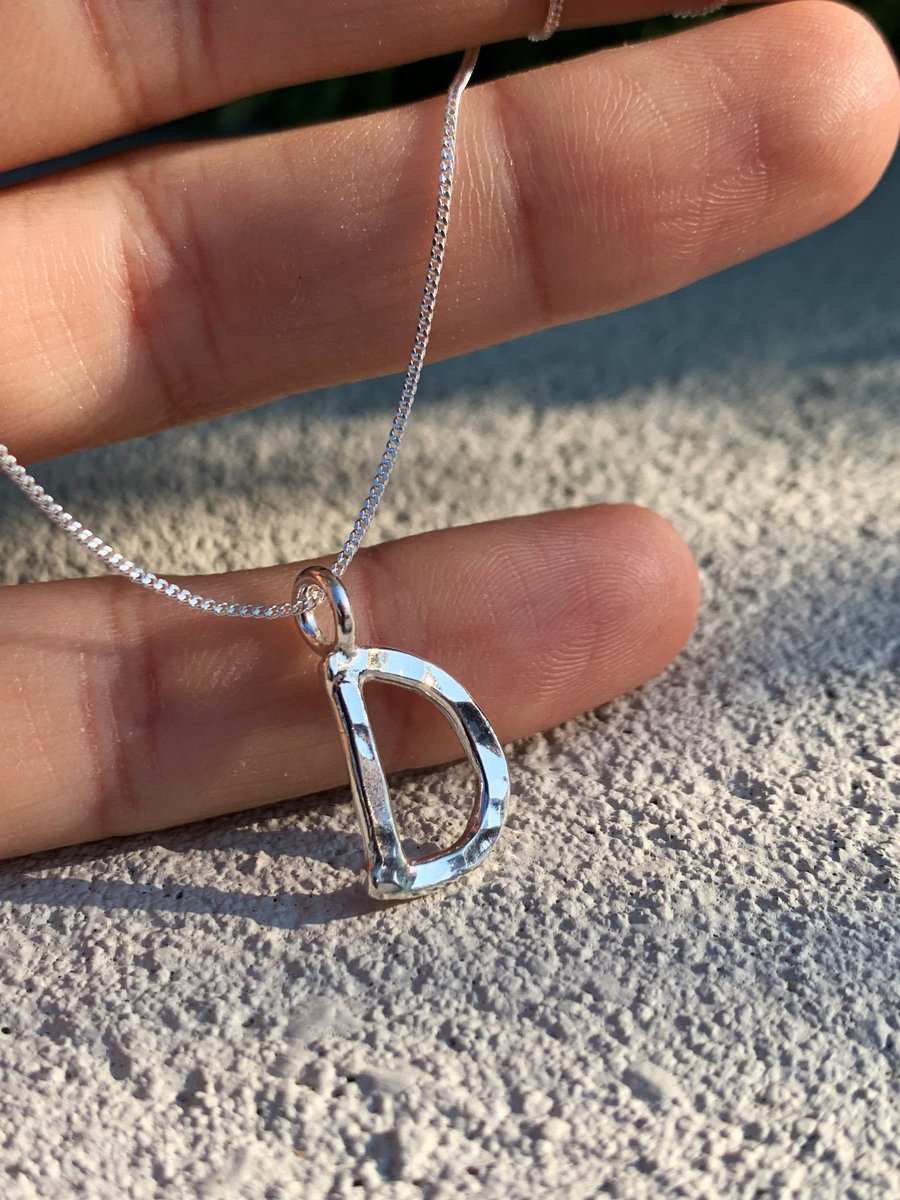 Silver Letter D Necklace - Solid Sterling Silver Small Initial - Handmade