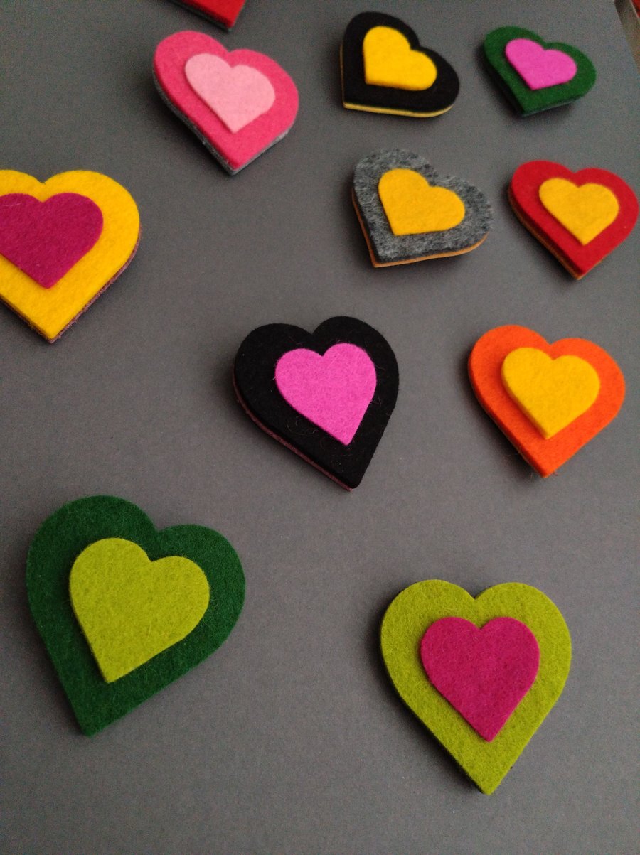Felt Heart Brooch in Contrasting Colours