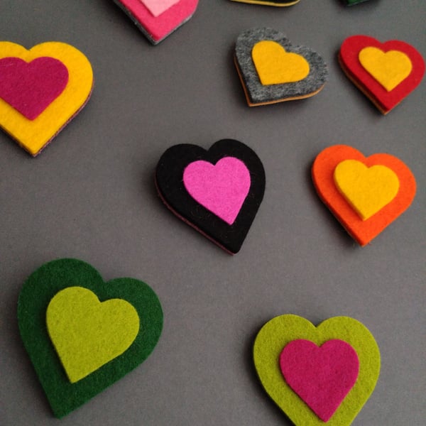 Felt Heart Brooch in Contrasting Colours