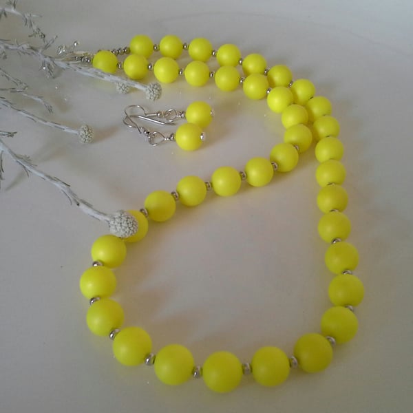 Frosted Yellow Agate Necklace & Earrings Set Silver Plate (HELP A CHARITY)