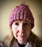 Hand Knitted Hat 20, mottled pink, Medium - Image 6