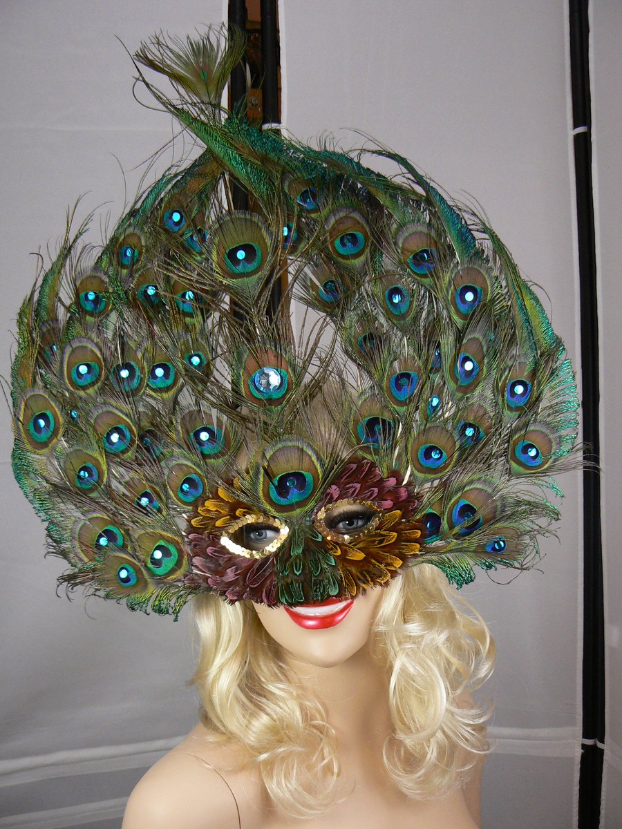 Peacock feather face mask