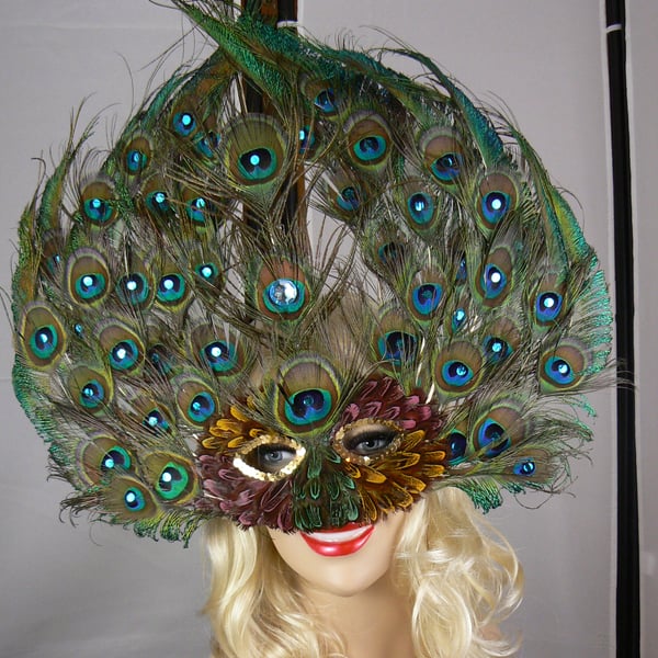 Peacock feather face mask